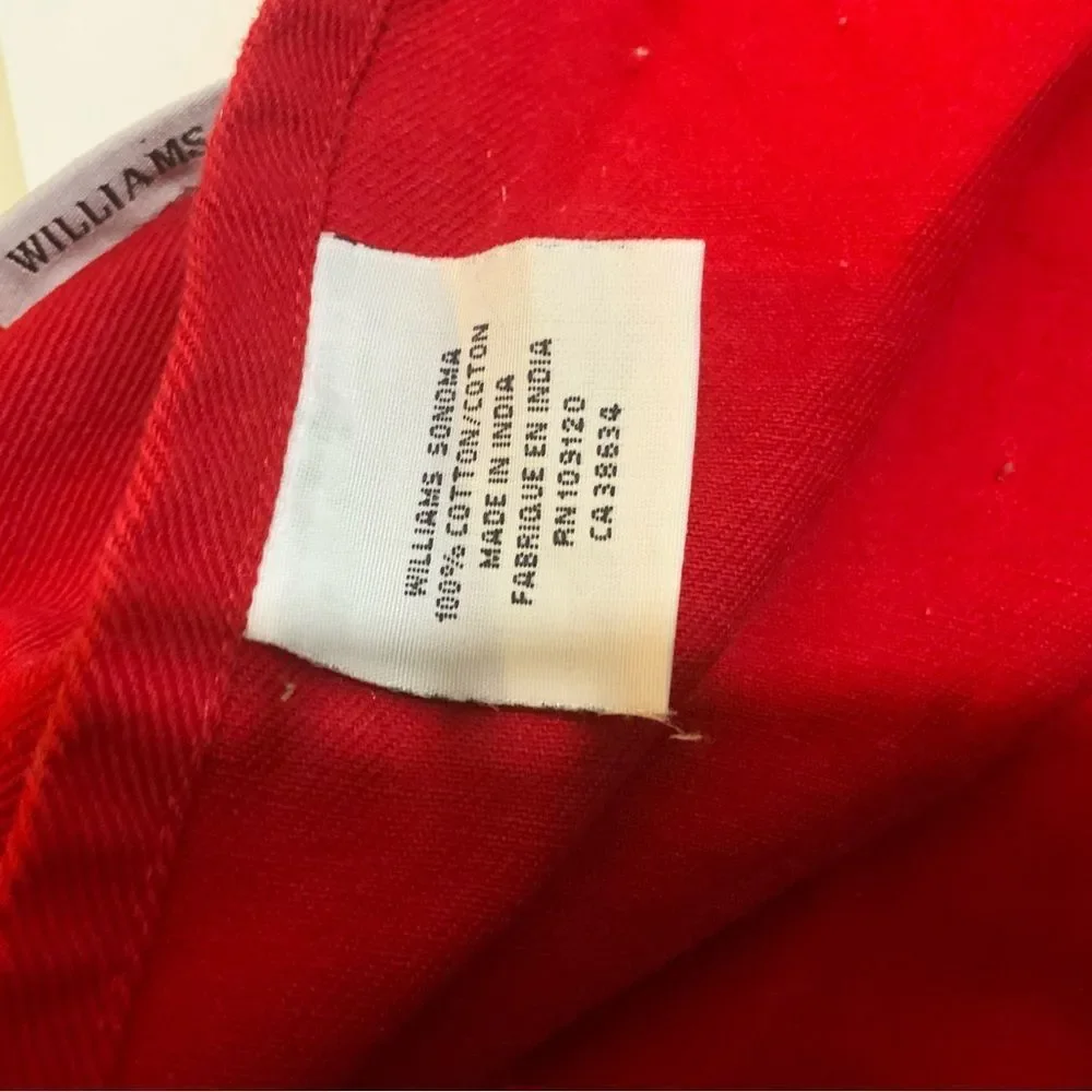 Williams Sonoma Apron Adult Red Cotton Canvas Two Pockets Adjustable Tie Classic